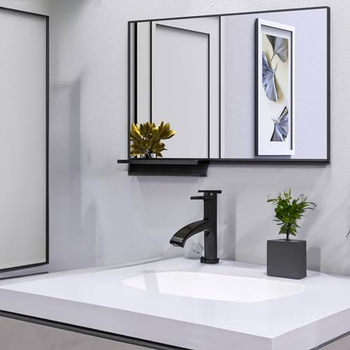 47x30 Inch Modern Bathroom Mirror with Storage Shelf 1