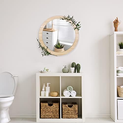 JJUUYOU 16 Round Farmhouse Wall Mirror with Wood Frame