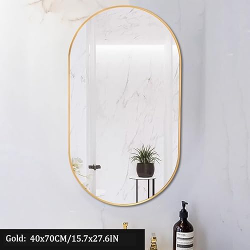 Golden Oval Arched Bathroom Mirror with Metal Frame 1