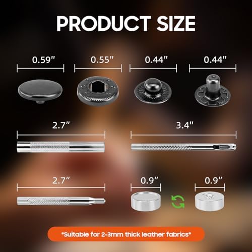 HAPDEN 15mm Black Snap Buttons 40 Sets with Tools
