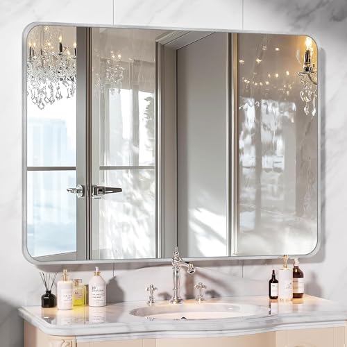 Inbenioso 40x30 Silver Aluminum Framed Mirror with Rounded Corners
