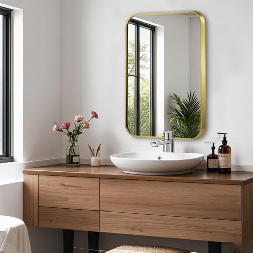 16x20 Inch Gold Mirror with Brushed Brass Frame