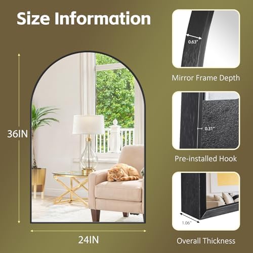 ZenStyle 24x36 Arch Bathroom Mirror with Metal Frame
