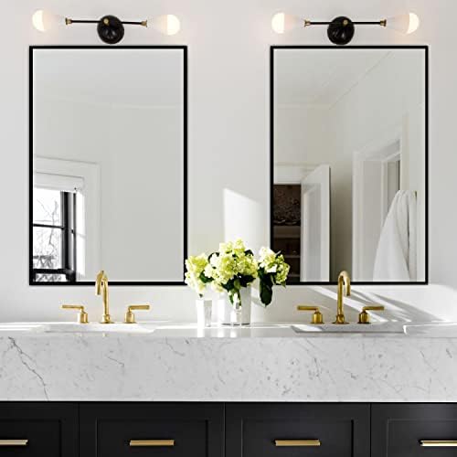 Large Rectangular Bathroom Mirror With Wooden Frame 40X24 Black