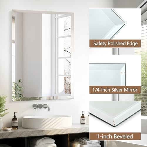 16x20 Frameless Beveled Mirror for Bathroom and Entryway