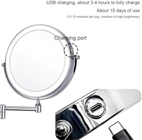 Rechargeable Wall Mounted Lighted Makeup Mirror with 1X3X Magnification
