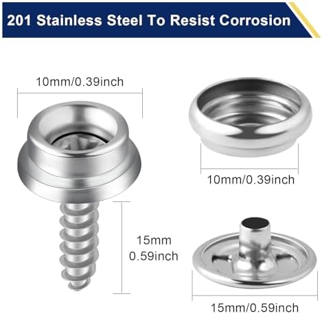 Hicdaw 152 Pcs Silver Snap Fasteners Kit for Marine Fabric and Leather