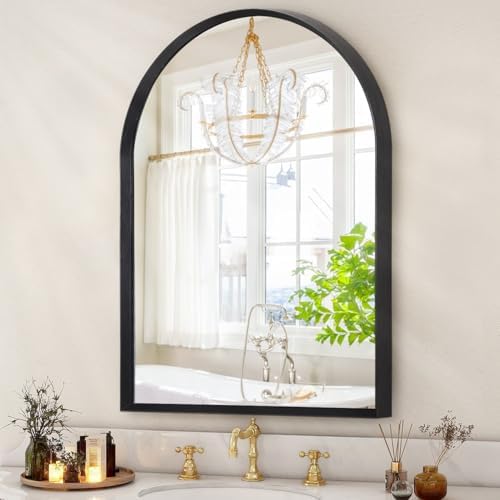 HLFMVWE Arch Bathroom Mirror 20x16 Black Metal Frame