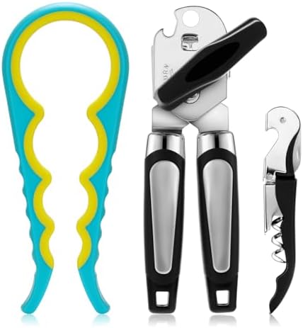Aieve Manual Can Opener 3 Pack - Smooth Edge Jar Opener Wine Opener