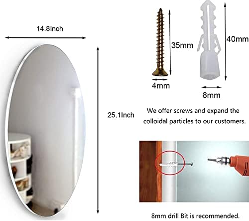 25 Inch Frameless Beveled Oval Bathroom Mirror