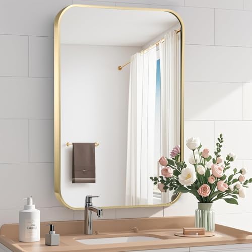 Brushed Gold Mirror 16x20 Inch Aluminum Frame