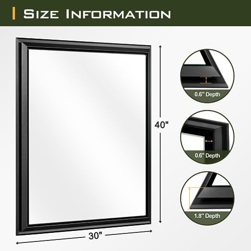 NicBex 40x30 Inch Wall Mounted Mirror Black Aluminum Frame