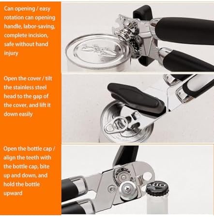 3-in-1 Stainless Steel Can Opener with Bottle Opener and Lid Lifter