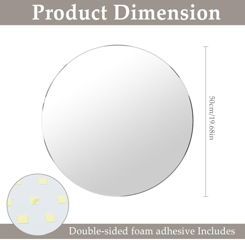 20 Inch Round Wall Mirror with HD Glass and Adhesive Tape