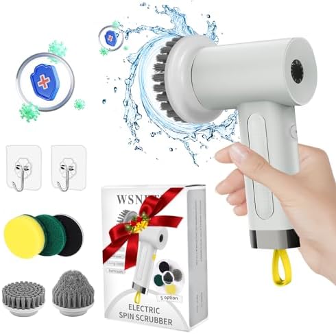 Electric Spin Scrubber with 5 Brush Heads and 2 Speeds Grey
