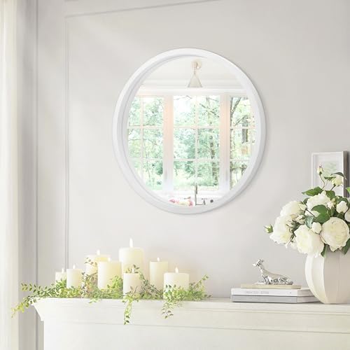 JJUUYOU 16 Inch Round Wall Mirror with Wood Frame 1