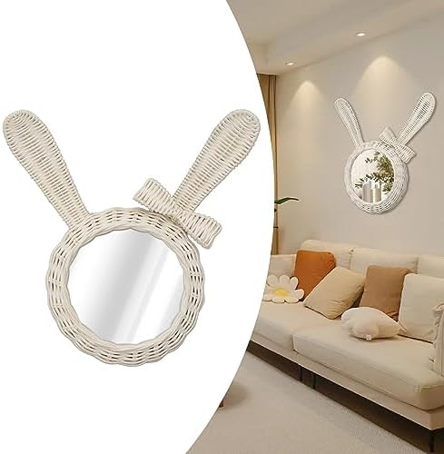TITA-DONG Woven Wall Mirror Rabbit Shape Retro Decor