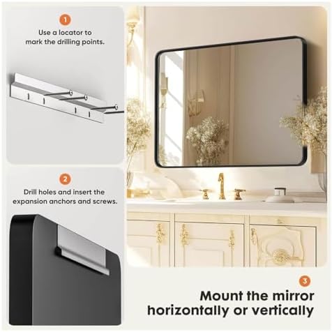 30 x 22 Tempered Glass Bathroom Mirror with Matte Black Frame