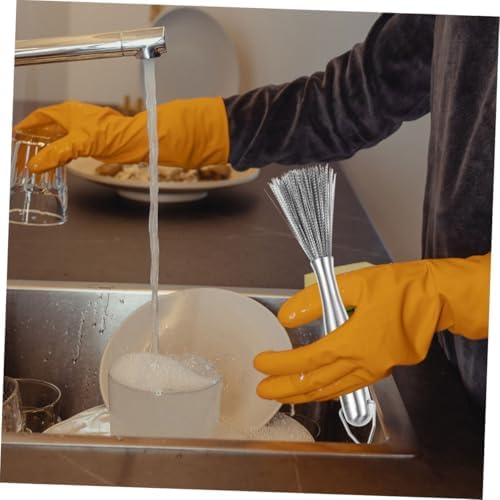 SHOWERORO Stainless Steel Cleaning Brush with Long Handle Cast Iron Pan Scrubber