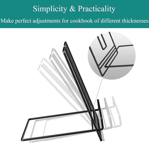 QUQUQ Cookbook Holder for Kitchen Counter Adjustable Recipe Book Stand White