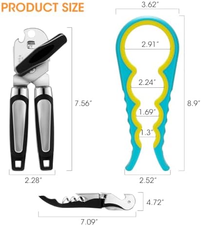 Aieve Manual Can Opener 3 Pack - Smooth Edge Jar Opener Wine Opener