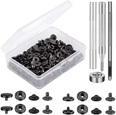 TLKKUE 50 Pairs 10mm Black Metal Snaps Kit with Tools