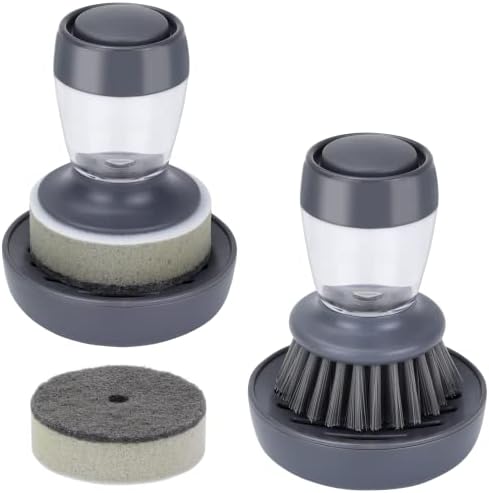DAPOWER Dish Brush with Soap Dispenser 2-Pack Combo Set