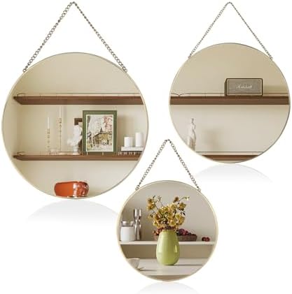 YIJUYO 3 Pack Wall Mirrors Modern Round Hexagonal Design