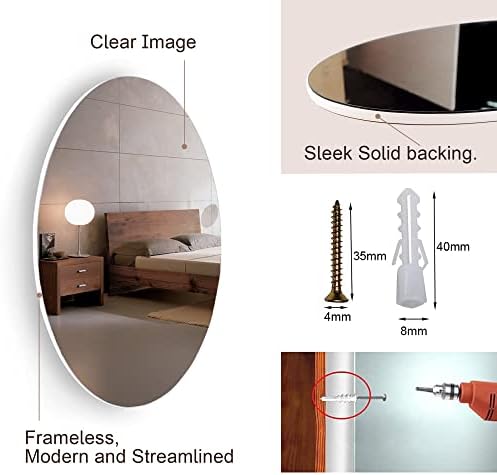 25 Inch Frameless Beveled Oval Bathroom Mirror