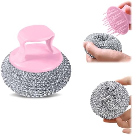 Steel Wool Brush with Adjustable Pink Handle