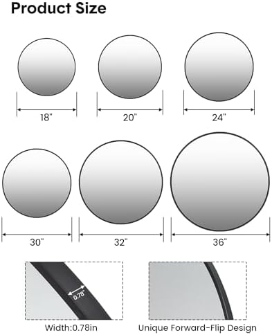 18 Inch Black Round Shatterproof Wall Mirror