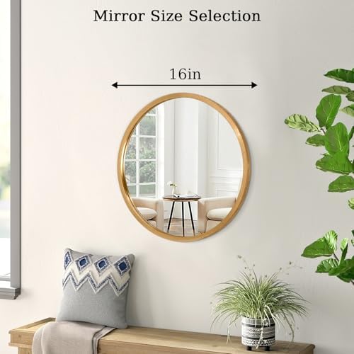 Brushed Gold Metal Framed Round Mirror for Bathroom and Living Room