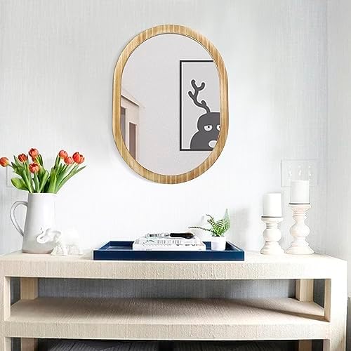JJUUYOU Oval Wall Mirror with Wooden Frame