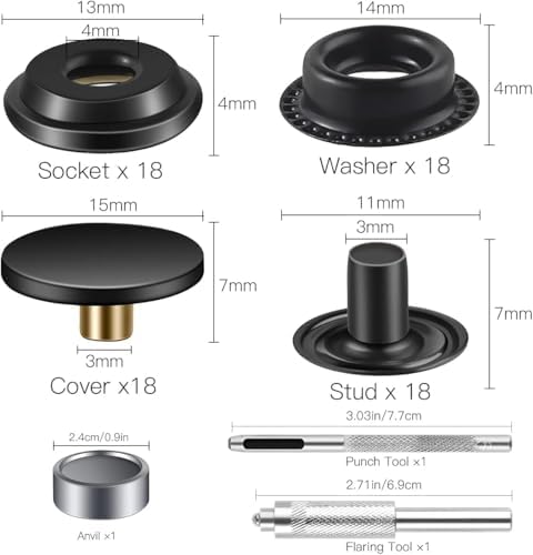 Moocci 72 Pieces Snap Fastener Kit 15MM for Leather and Fabric
