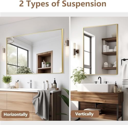 JENBELY Gold Rectangle Mirror 48x30 Wall Mounted 1