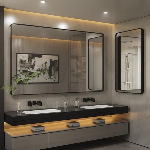 ISKM 22x30 Black Metal Wall Mirror for Bathroom and Bedroom