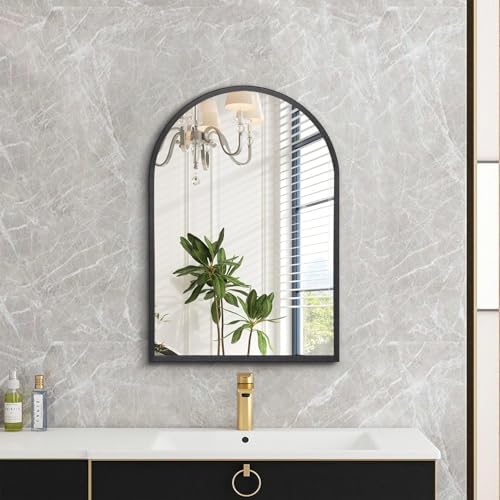 HLFMVWE Arch Bathroom Mirror 20x16 Black Metal Frame