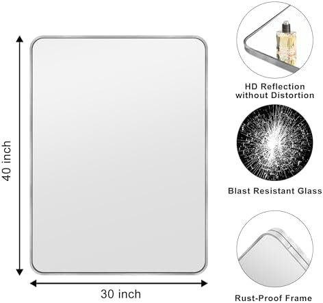 Inbenioso 40x30 Silver Aluminum Framed Mirror with Rounded Corners