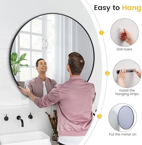 20 Inch Black Circle Mirror with Metal Frame