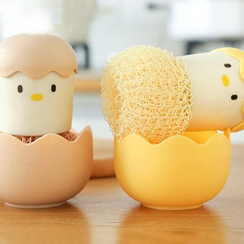 Cute Eggshell Dish Scrub Brush with Ergonomic Grip