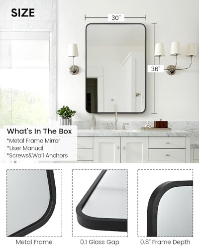 IDEALHOUSE 48x30 Inch HD Matte Black Wall Mirror