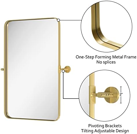 Gold Pivot Vanity Mirror 36x24 Inch Shatterproof Modern