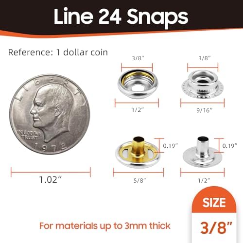 HAPDEN 160 pcs Snap Fasteners Kit 15mm Stainless Steel