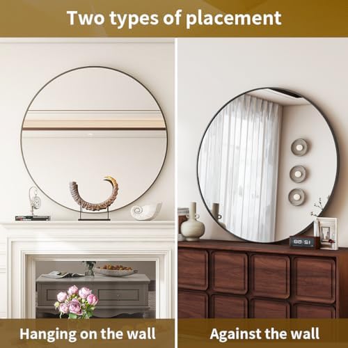 VETROVUE 24-Inch Black Round Mirror with Metal Frame