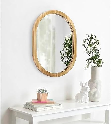 JJUUYOU Oval Wall Mirror with Wooden Frame