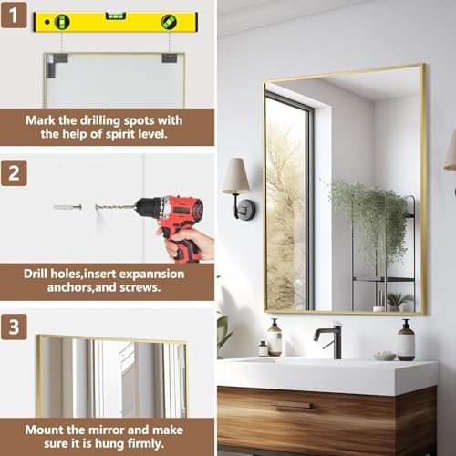 JENBELY Gold Rectangle Mirror 48x30 Wall Mounted 1