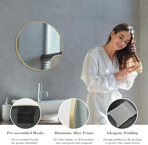 Modern Round Wall Mirror with Brushed Aluminum Frame