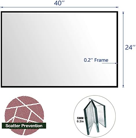 Large Rectangular Bathroom Mirror With Wooden Frame 40X24 Black