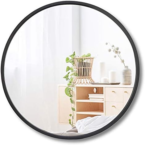 Saicool 18-Inch Black Circle Wall Mirror with Metal Frame