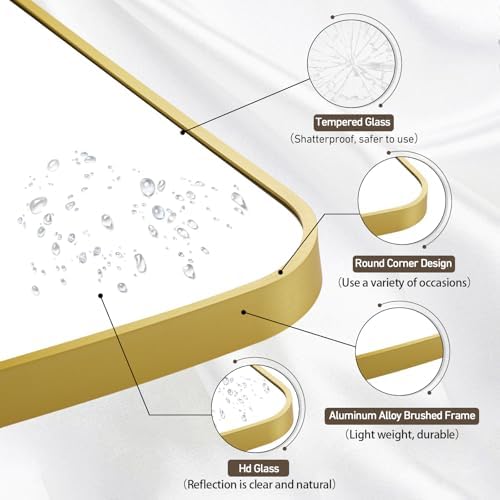 Matte Gold Mirror 40x30 Inch Brushed Aluminum Frame